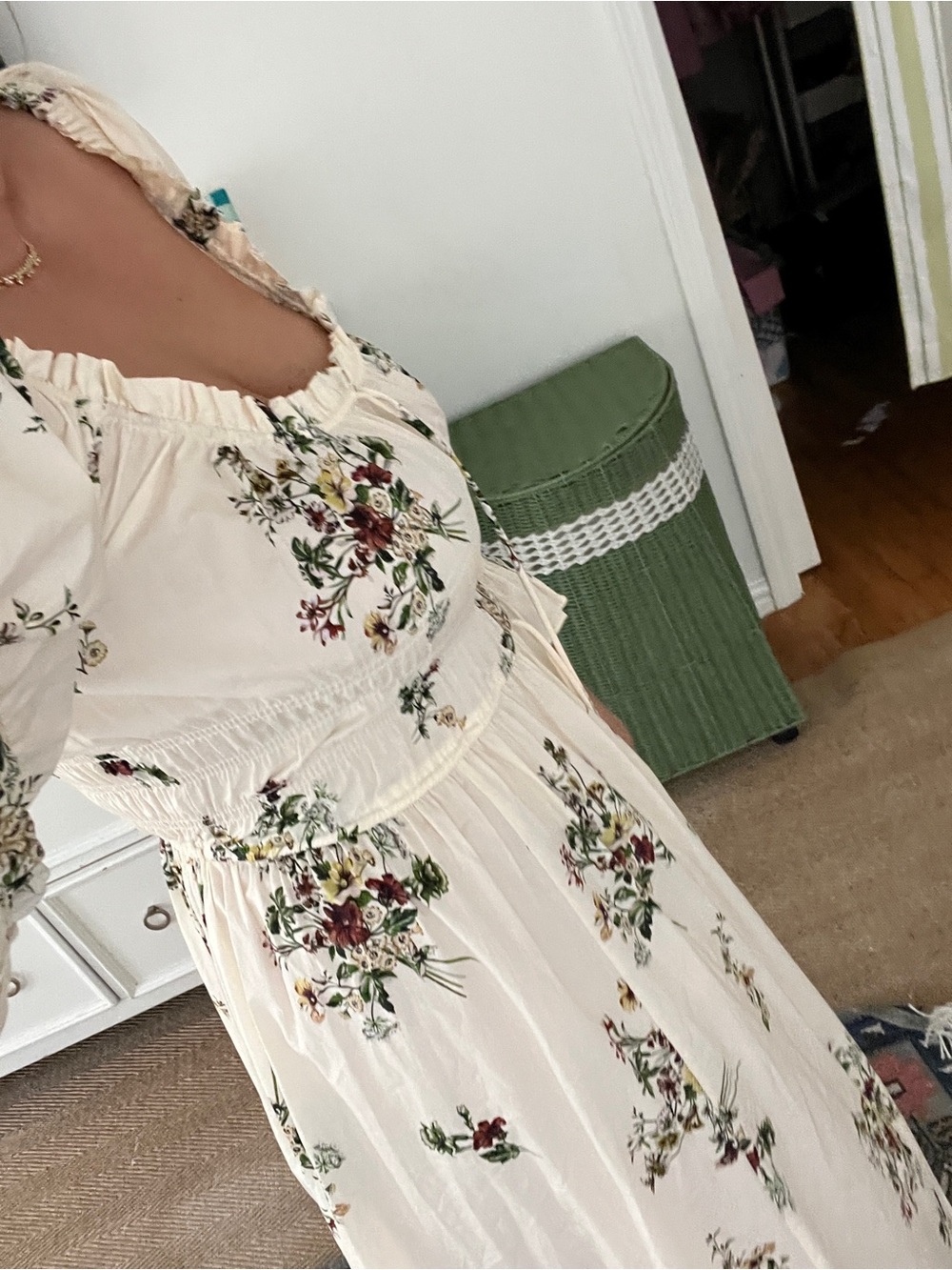 Doen Kaira Dress XS Flawless Cream Floral Smocked Midi Dress - Picture 14 of 14
